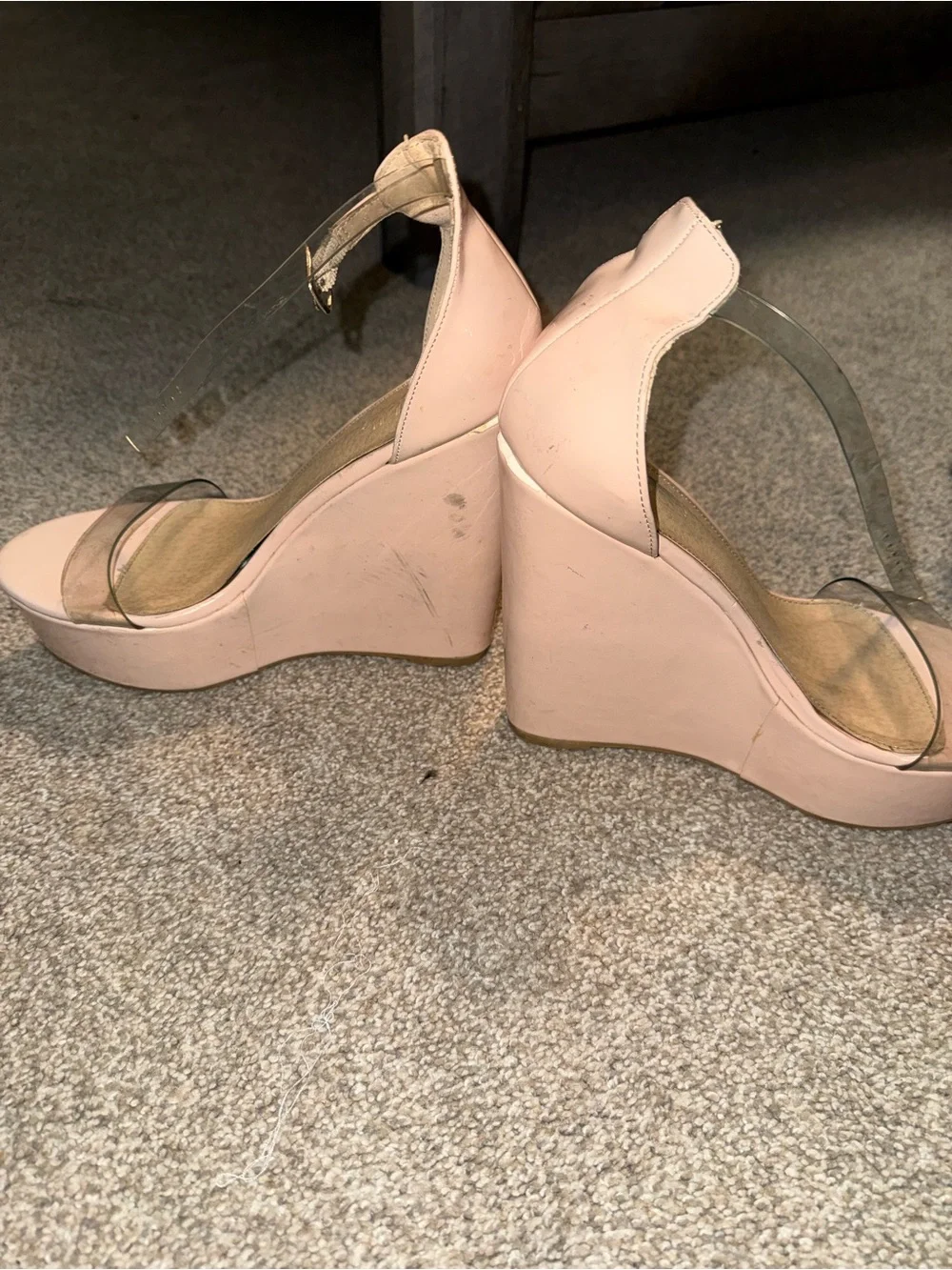 Charlotte Russe Pale Pink Wedge Sandals with Clear Straps- worn once